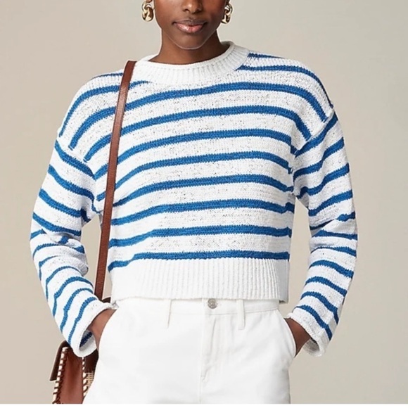 J. Crew Sweaters - J.Crew Textured Tie Back Rollneck Sweater Sz S Blue White Oversized Boxy 2024